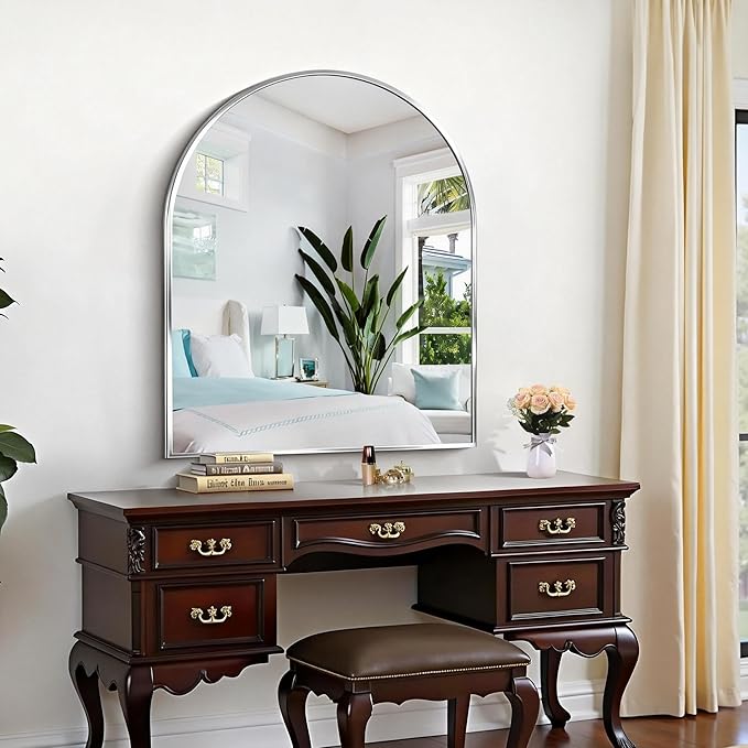 CIRCUMI Arched Wall Mirror, 30"x36" Silver Arched Mirror with Tempered Glass, Metal Frame, Large Size for Bathroom, Living Room,Entryway,Over Sink, Arch Mirror for Decor,Shatterproof&Crystal-Clear