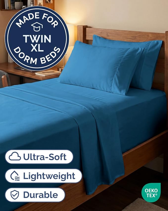 Extra Deep Twin XL Sheet Set - 4 Piece College Dorm Bed Sheets Set with Extra Deep Pockets - Ultra-Soft, Comfy & Breathable Bedding for Women, Men, Kids & Teens - Wrinkle & Fade Resistant - Denim Blue