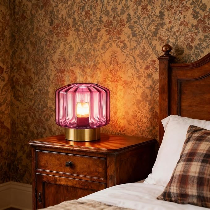 touch table lamps set of 2 Mid Century Modern lamp Gold Table lamp Purple Glass Desk lamp nightstand lamp vintage desk lamp small table light table lamp for end table Bedroom Living Room farmhouse
