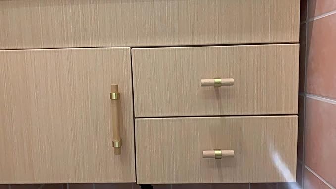 Wood and Brass Dresser Handles Single Hole 4Set Euro Scandi-Modern Kitchen Cabinet Pull Unfinished Wood and Metal Drawer Knob