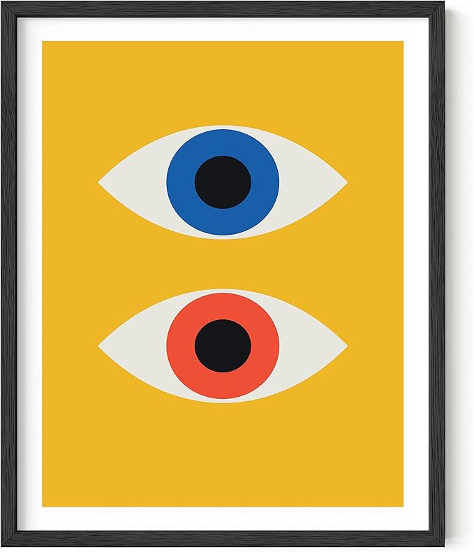 HAUS AND HUES Mid Century Modern Wall Art - Retro Evil Eye Decor, Bauhaus Yellow Wall Art, Large Abstract Art Print (Black Frame, 16x20)