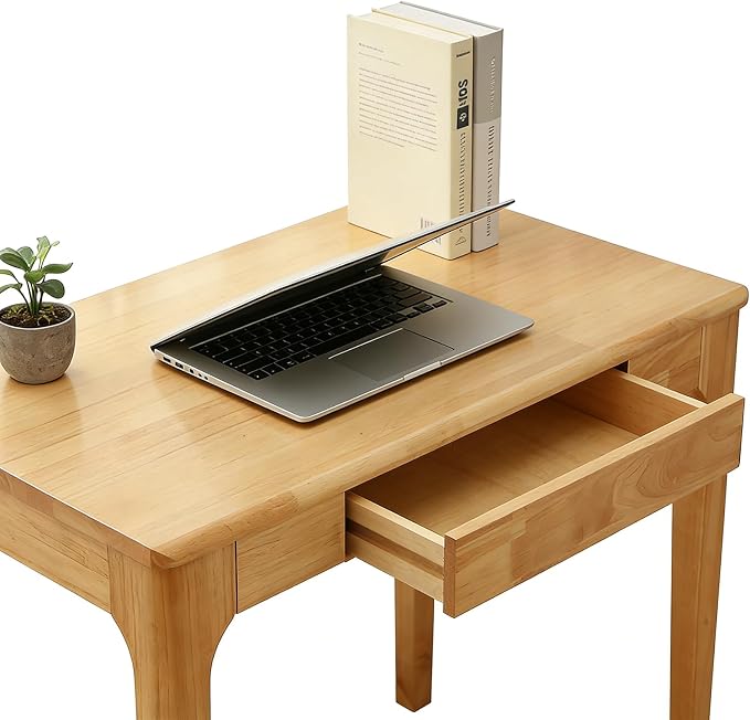 Solid Wooden Desk with Drawers, Small Writing Desk with Drawers for Computer, PC Desk for Work, Study or Gaming, Easy to Assemble (Walnut, 31.5IN)