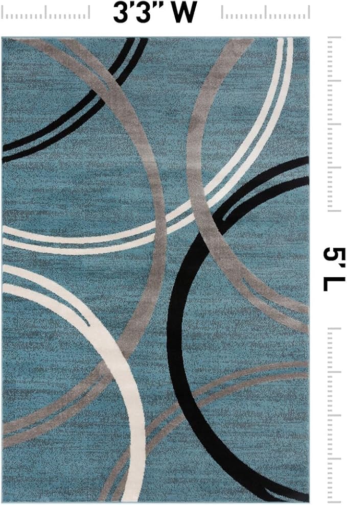 Rugshop Modern Wavy Circles Design Area Rug, Fade-Resistant Carpet for Entryway, Bathroom, or Kitchen, Blue, 3'3" x 5'