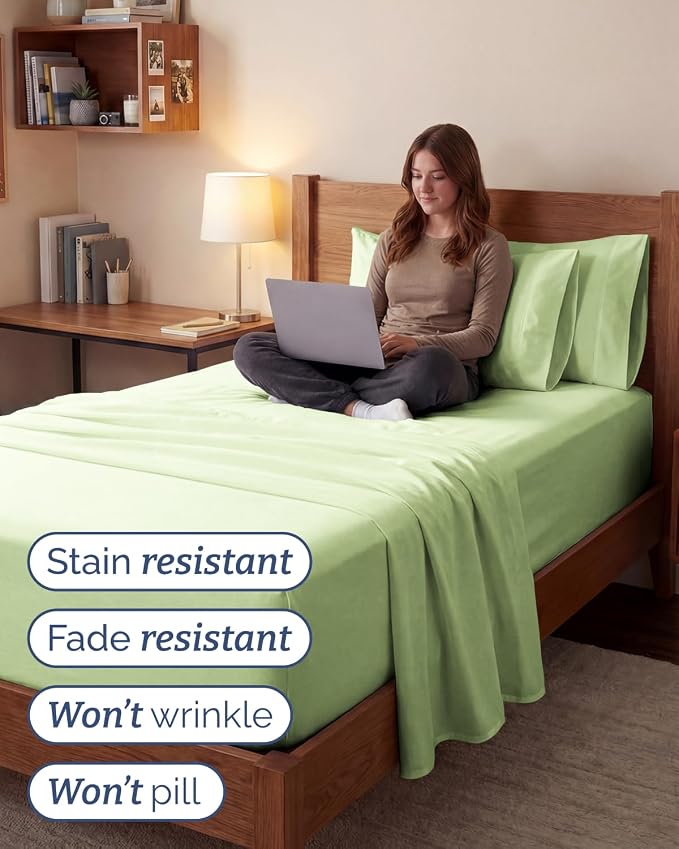 Extra Deep Twin XL Sheet Set - 4 Piece College Dorm Bed Sheets Set with Extra Deep Pockets - Ultra-Soft, Comfy & Breathable Bedding for Women, Men, Kids & Teens - Wrinkle & Fade Resistant - Light Sage