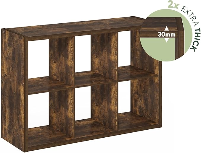 Furinno Cubicle Book Shelf, 6-Cube Bookshelf, Extra Thick Frame Horizontally & Vertically Reversible Bookcase with Open Back, 14.6" x 44" x 30", for Living Room, Bedroom, Home Office, Amber Pine