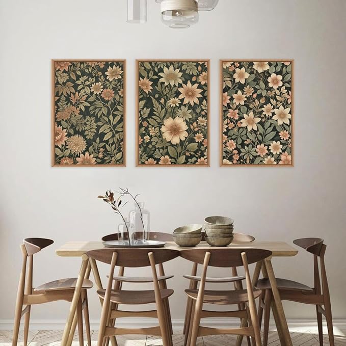 HPINUB Vintage Wildflower Flowers Framed Canvas Wall Art Set,Modern Botanical Floral Wall Decor,Retro Neutral Flower Artwork,Boho Mid Century Plant Art Prints for Living Room,Bedroom,Office-24 x36 x3