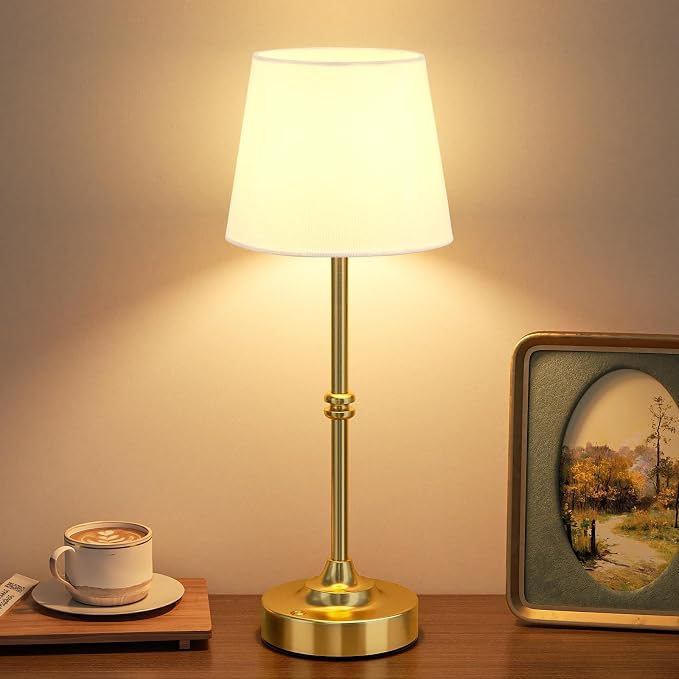 Kakanuo Rechargeable Cordless Table Lamp Gold - 1 Pack Brass 4000mAh Battery Operated Lamp, 3000K Warm Light, Touch Control Stepless Dimming, for Bedside, Dining Table, Home Decor