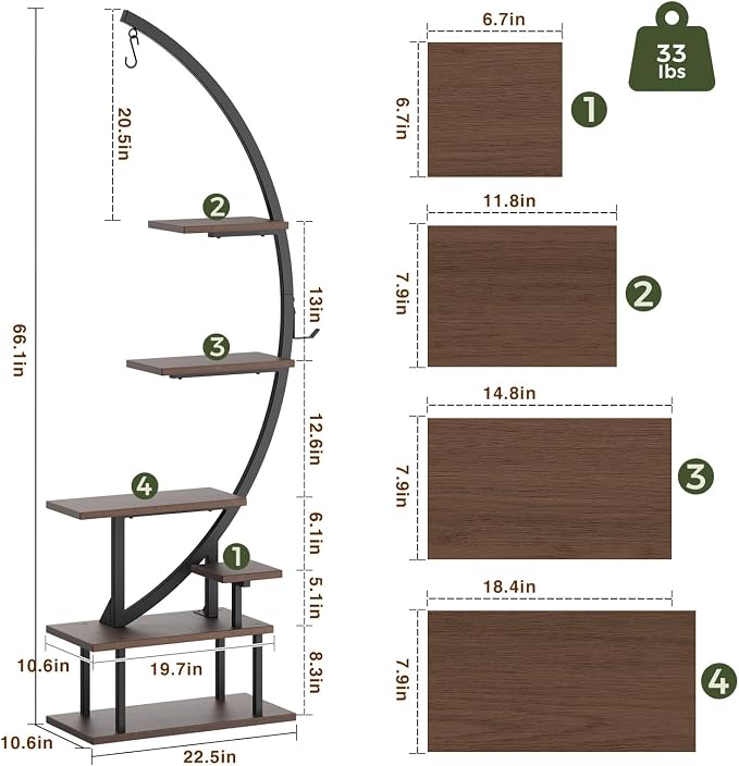 GREENSTELL Plant Stand Indoor with Grow Lights, 7-Tiered Tall Metal Plant Stand for Indoor Plants, Half-Moon Shape Display Shelf for Home,Living Room, Patio, Dark Brown (2 Pack)