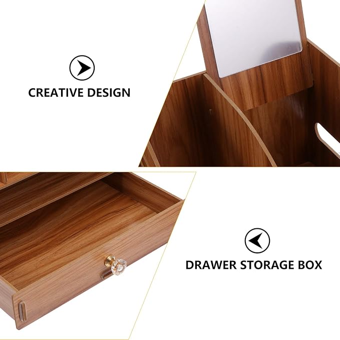 Hemoton Desk Organizer Wooden Tabletop Storage Organizer Desktop File Box Wood