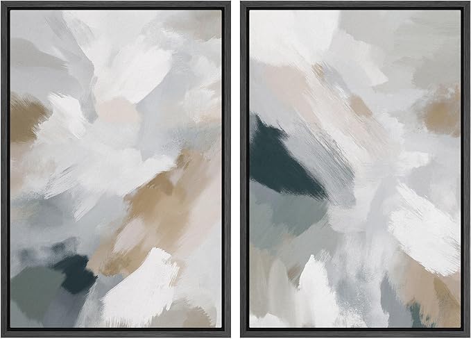 IDEA4WALL Framed Canvas Print Wall Art Set Neutral Brushstroke Abstract Modern Minimalist Illustrations Modern Art Decorative Bohemian Calm/Zen for Living Room, Bedroom, Office - 24"x36"x2 Black
