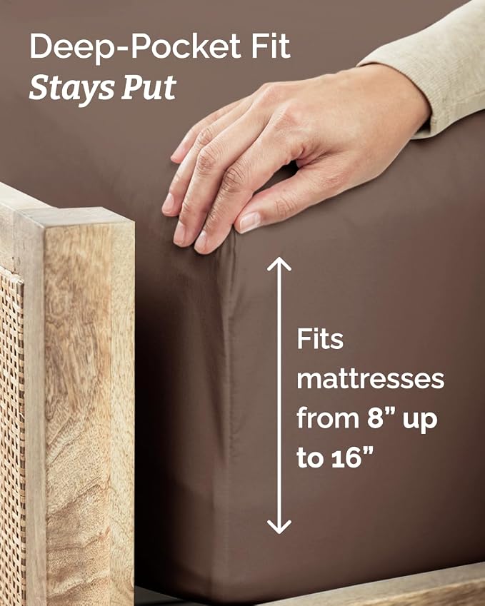 Twin Size 3 Piece Sheet Set - Comfy Breathable & Cooling Sheets - Hotel Luxury Bed Sheets for Women & Men - Deep Pockets, Easy-Fit, Extra Soft and Wrinkle Free Sheets - Brown Oeko-Tex Bed Sheet Set