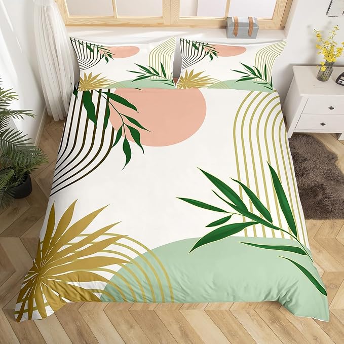 Erosebridal Green Black Gold Geometric Duvet Cover Toddler for Kids Boys Girls,Boho Mid Century Comforter Cover,Abstract Modern Bedding Set,Fashion Luxury Bed Set 2 Pcs Bedroom Decor