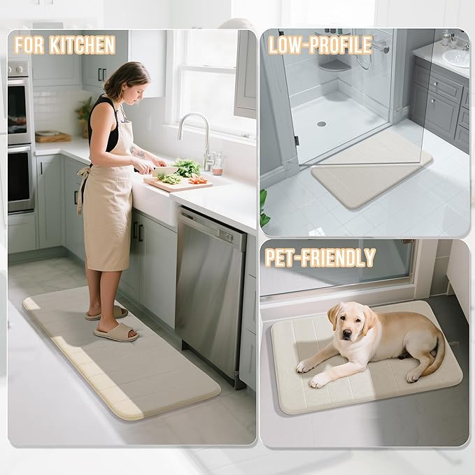 Yimobra Bathroom Runner 55"x24", Non Slip Memory Foam Bath Mat, Super Soft Water Absorbent Hallway Carpet, Machine Washable Rug for Vanity Tub Shower, Cream