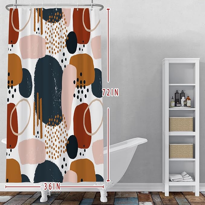 Baocicoo Abstract Shower Curtain Grey and Brown Blocks Black Dots Aesthetic Minimalist Shower Curtains for Bathroom Hostel Hotel Durable Fabric Waterproof Curtain for Bathroom with Hooks 36x72Inches