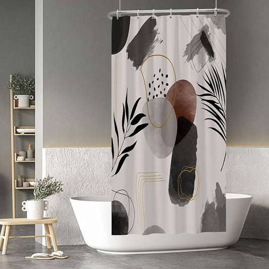 Baocicco Boho Shower Curtain Black Grey Plants Leaves Mid Century Modern Abstract Shower Curtains Decorative for Bathroom Waterproof Fabric Shower Curtain with Hooks 36x72 Inches