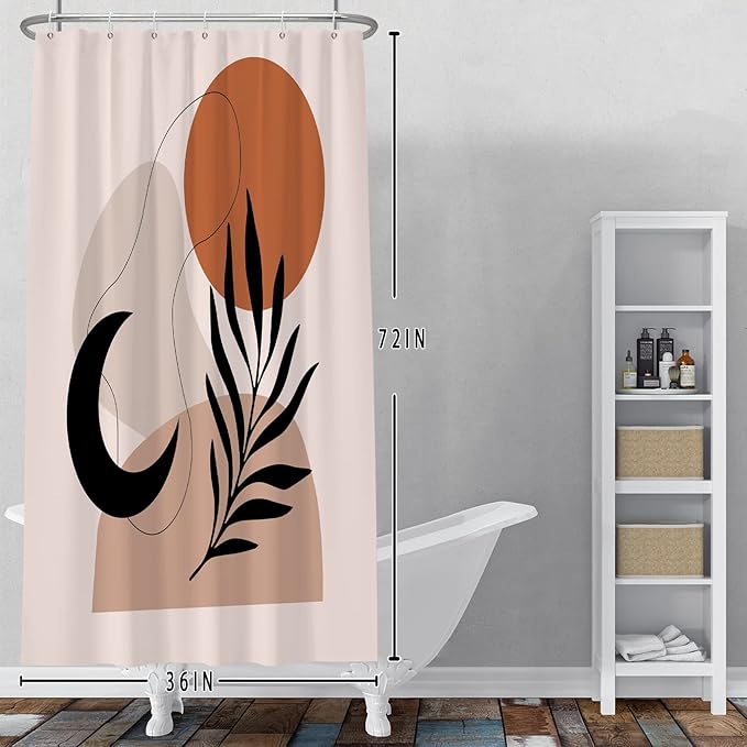 Baocicco Boho Mid Century Shower Curtain Sun and Moon Botanical Abstract Shower Curtains Decorative for Bathroom Home Waterproof Fabric Shower Curtain with Hooks 36x72 Inches