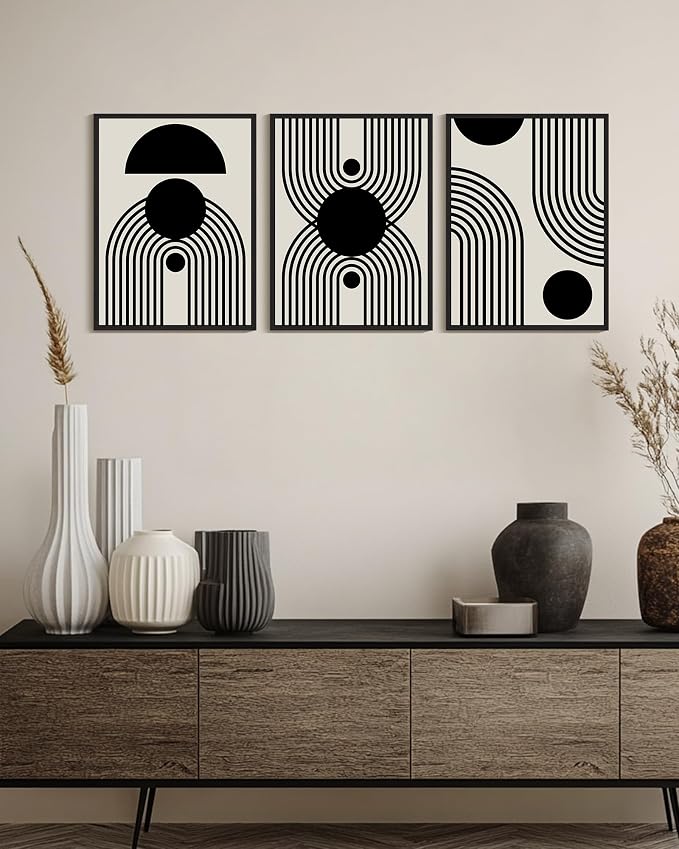 Drsoum Black Abstract Boho Wall Art Framed Modern Bohemian Wall Decor Geometry Lines Prints Ready to Hang 12x16in Black Framed
