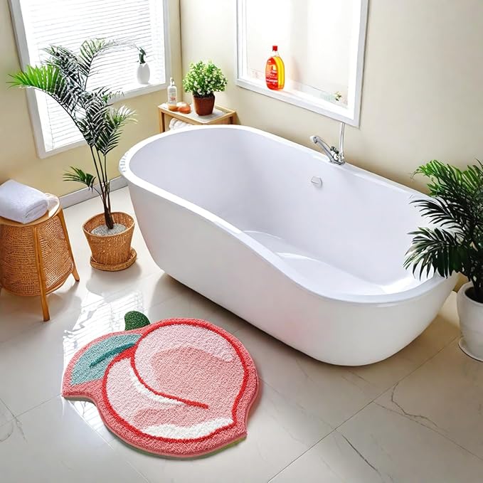 Ankah Fruit Bath Mats Cute Bathroom Rugs, Particularly Absorbent, Very Soft, and Dry Fast That Fits for Kid's Room, Bathroom or Other Room, 22.1" x 25.6", Peach