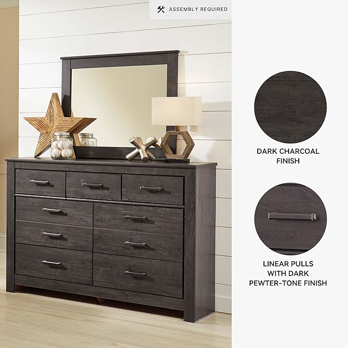 Signature Design by Ashley Brinxton Urban Smooth-Gliding 7-Drawer Dresser and Mirror with Safety Stop, Gray