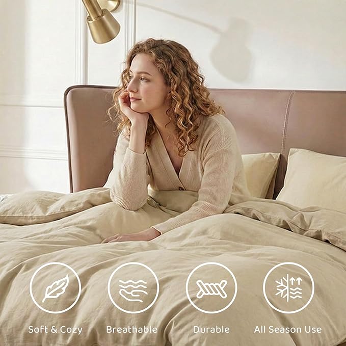 WRENSONGE Full Size Comforter Set- 7 Pieces Soft Beige Bed in a Bag Full with Fitted Sheet, Flat Sheet, 2 Pillow Shams, 2 Pillowcases, Warm Bedding Sets for All Season