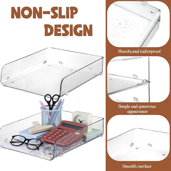 2 Pack Paper Organizer Letter Tray Plastic Stackable Desk File Organizer 12.99 x 10.43 x 2.95 Inch Clear Paper Holder File Tray for Desk Accessories Office Organization and Storage