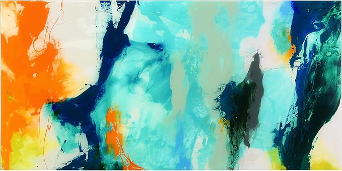 Empire Art Direct Tidal Abstract 2 Frameless Free Floating Tempered Glass Panel Graphic Wall Art, 48" x 24" x 0.2", Ready to Hang