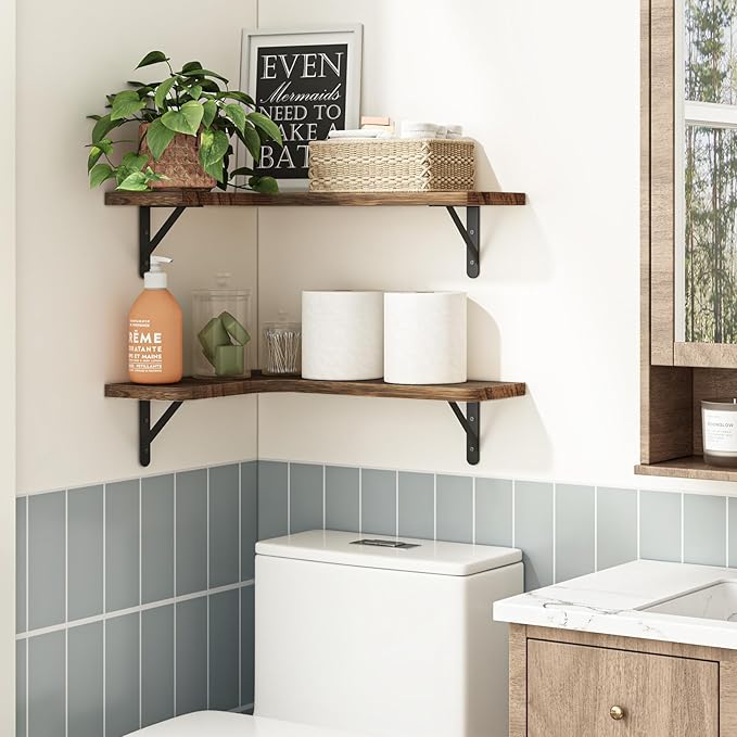 YGEOMER Corner Floating Shelves, Wall Mounted Corner Shelf for Bathroom, Kitchen, Bedroom, Home Decor, Laundry Room, Living Room(Set of 4 Dark Carbonized Black)