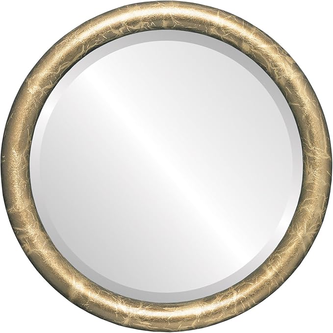 OVALCREST Round Wooden Beveled Wall Mirror for Home Decor, Bathroom, Vanity, Bedroom, Living Room, Hallway - Champagne Gold - 16x16 Outside Dimensions