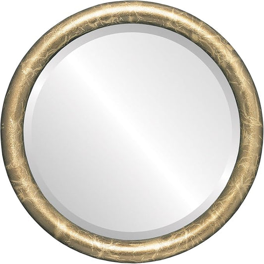 OVALCREST Round Wooden Beveled Wall Mirror for Home Decor, Bathroom, Vanity, Bedroom, Living Room, Hallway - Champagne Gold - 16x16 Outside Dimensions