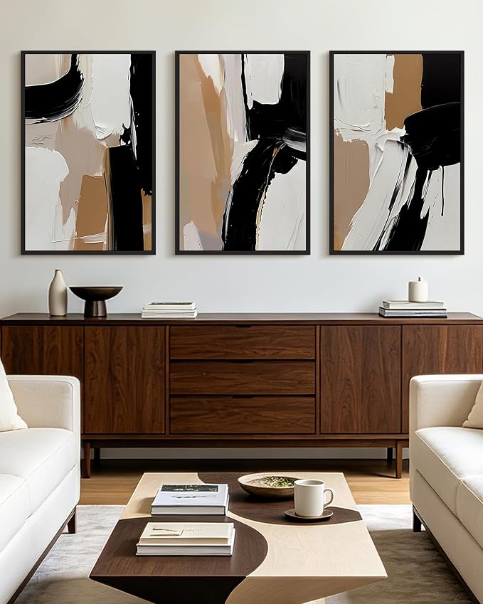 KUVIOKE Black Abstract Shapes Framed Canvas Wall Art Minimalist Graffiti Pastel Wall Decor Modern Illustration Art Painting for Bedroom Dining Room 24x36in (Black Framed)