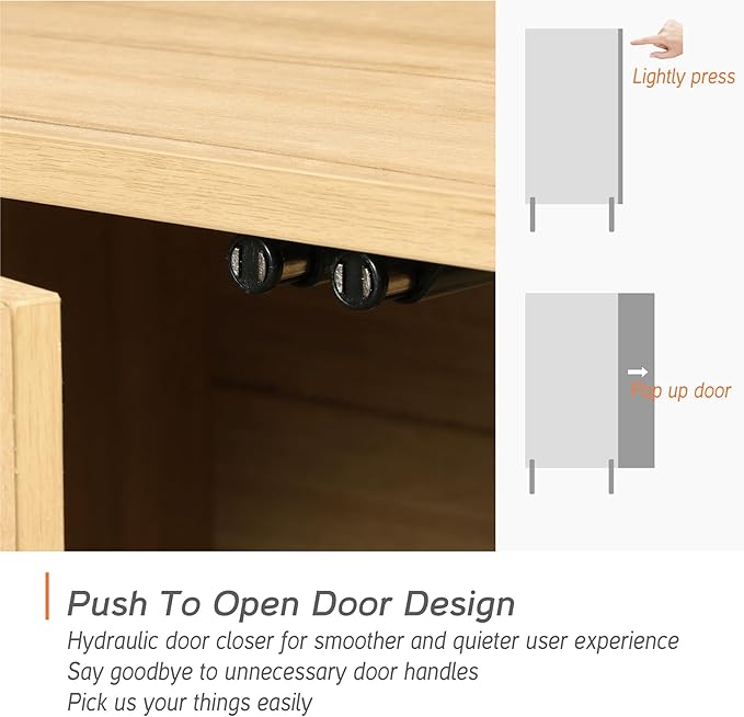 WAMPAT Sideboard Buffet Cabinet with 4 Fluted Doors,64" Wood Accent Storage Cabinet with Curved Design,Mid-Centery Modern Credenza for Dining Room,Kitchen,Hallway,Oak