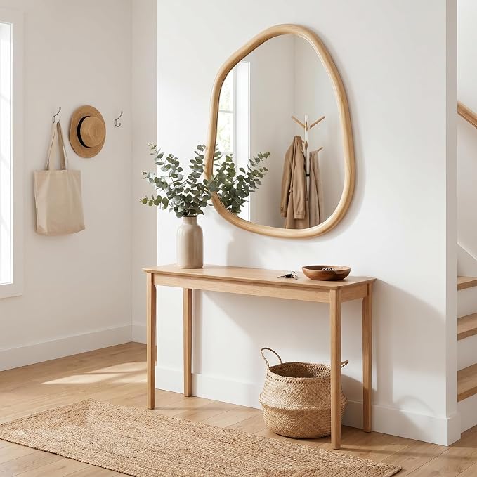 Vercraft 32 x 24 Inch Irregular Asymmetrical Wall Mirror with Solid Wood Frame, Boho Decorative Mirrors for Bedroom Living Room Entryway Hall