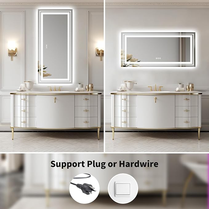 WTTY 72''x36'' LED Bathroom Mirror with Lights, Large Dimmable Led Mirror for Bathroom with Front + Backlight, Lighted Bathroom Vanity Mirror for Wall with Anti-Fog, Memory, Shatter-Proof, ETL Listed