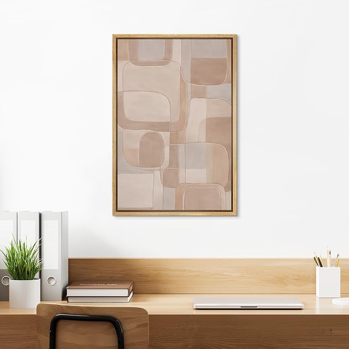 SIGNLEADER Framed Canvas Print Wall Art Neutral Beige Soft Geometric Abstract Illustration Modern Art Decorative Zen for Living Room, Bedroom, Office - 16"x24" NATURAL