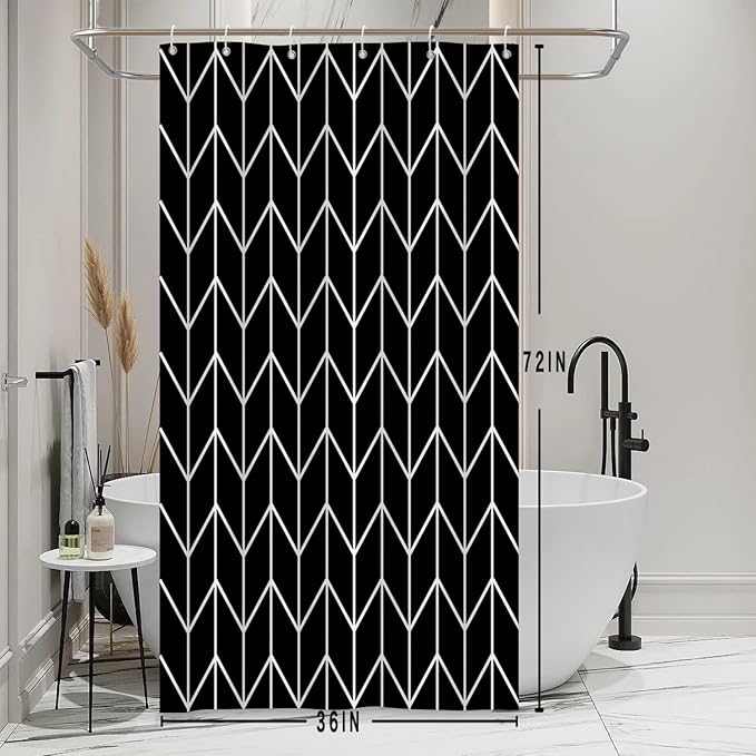 Black and White Pattern Bathroom Shower Curtain Abstract Geometry Line Bath Curtain with Hooks Waterproof Polyester Fabric Shower Curtains for Modern Artistic Bath Decorative, 36x72 Inch