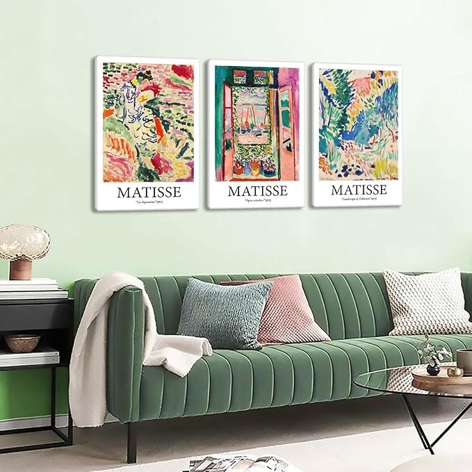 Framed Henri Matisse Wall Art Abstract Canvas Print Set French Floral Rainbow Landscapes Nature Plants Illustrations Modern Multicolor for Living Room Bedroom Office - 16"x24"x3