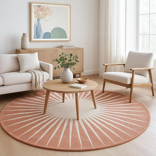 Modern Round Area Rug – Hand-Tufted with 100% NZ Wool, Thick & Soft Circular Carpet for Living Room, Bedroom & Dining Room Decor (Soft Pink, 10' Round)