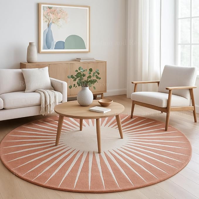 Modern Round Area Rug – Hand-Tufted with 100% NZ Wool, Thick & Soft Circular Carpet for Living Room, Bedroom & Dining Room Decor (Soft Pink, 4' Round)