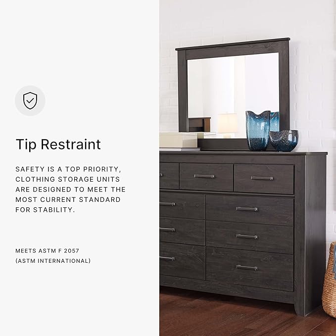 Signature Design by Ashley Brinxton Urban Smooth-Gliding 7-Drawer Dresser and Mirror with Safety Stop, Gray
