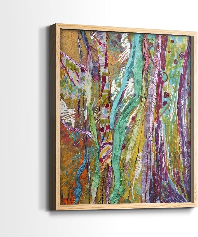 Renditions Gallery Set of 2 Peel & Stick Framed Prints, Modern Abstract Wall Art, Colorful Artistic Painting Wall Decor, Re-Stickable - Ready to Hang - 22"x28" - NATURAL WOOD Frame LT588