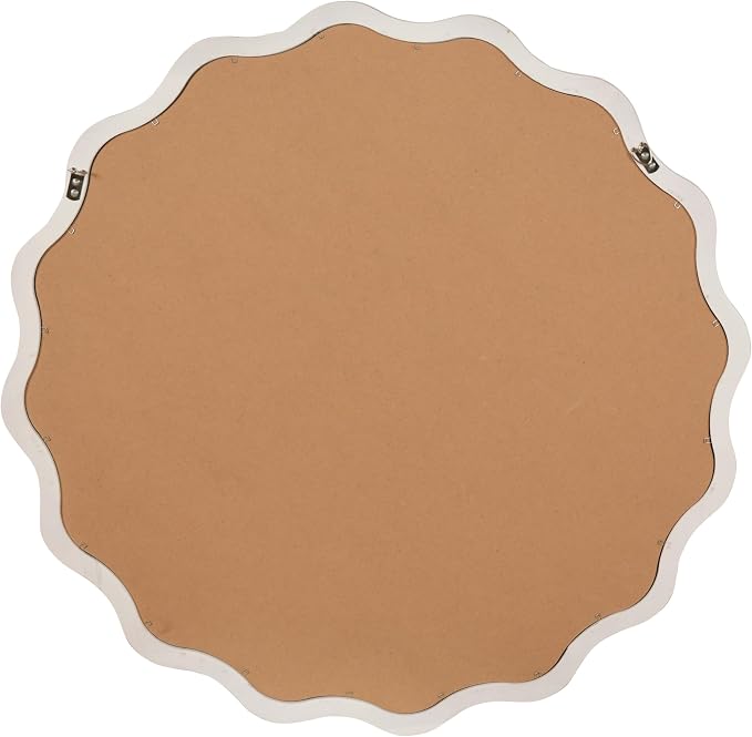 30 Inch Wooden Wavy Round Wall Mirror, Modern Solid Wood Frame Circle Decorative Accent Mirror for Bedroom, Bathroom, Living Room, Entryway, White