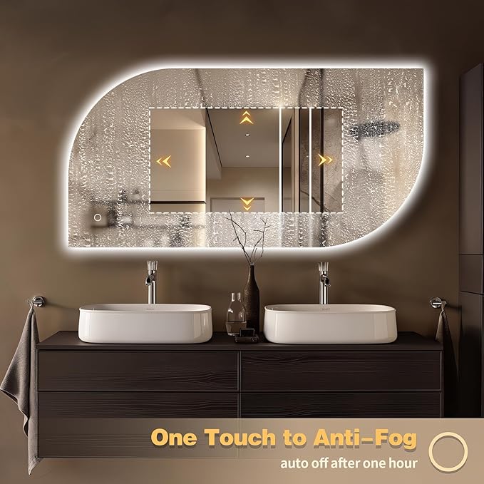 LED Bathroom Mirror with Lights, 36x24 Inch Leaf LED Backlit Mirror Irregular, Anti-Fog, Dimmable Light, Asymmetrical Vanity Mirror for Makeup, UL Listed, Room Decor for Bedroom Horizontal/Vertical
