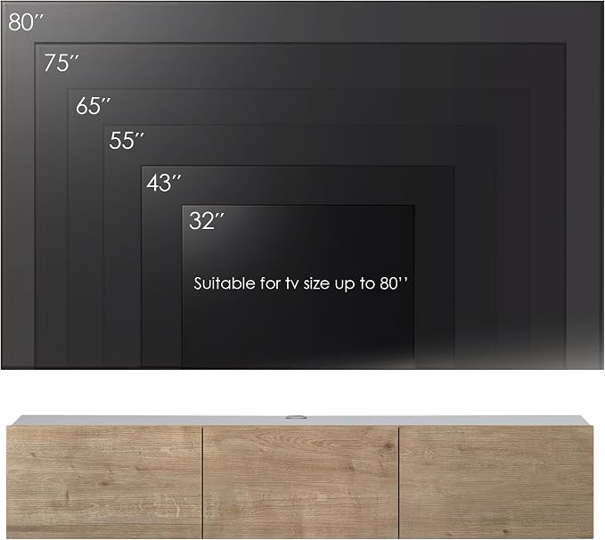 Atelier Mobili Oak TV Console, Wall Mounted TV Stand for Up to 75 Inch TV, Entertainment Center with Floating Shelf