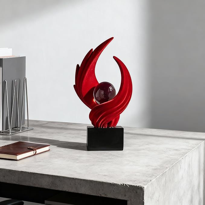 Abstract Art Sculpture, Resin Gold Decorative Statue, Modern White Ornaments for Living Room, Decorativas Modernas for Coffee Table, Entryway & Office Collectibles (Red)