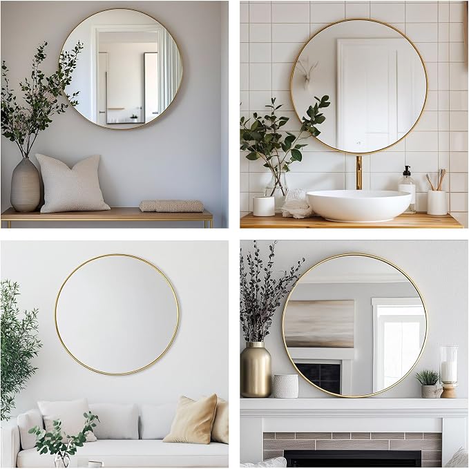 Oruii Gold Circle Mirror, 20 inch Round Mirror Metal Frame, Golden Bathroom Mirrors for Bedroom, Bathroom, Living Room, Over Sink, Rustic, Vanity