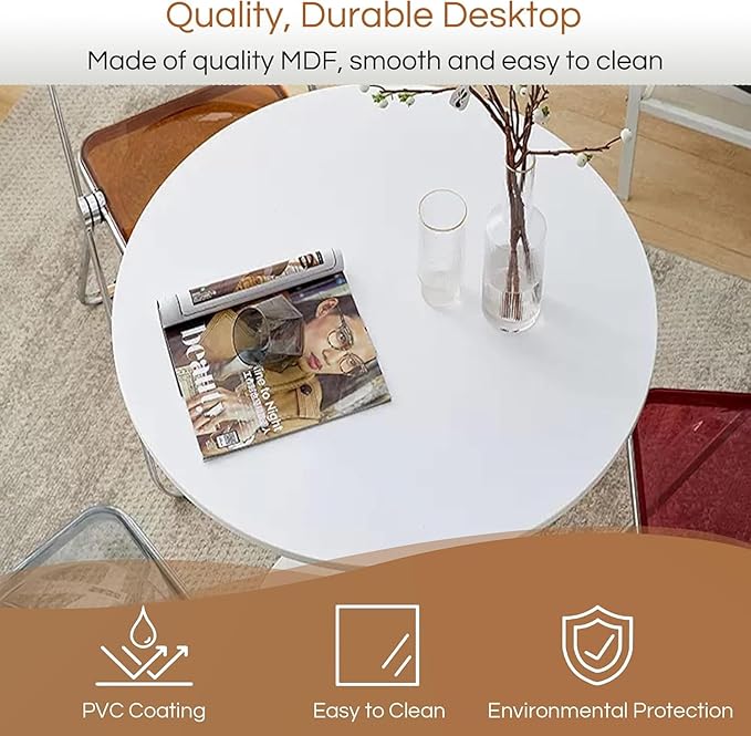 23.6 Inch Small White Round Dining Table for 2-4 Person, Mid-Century White Tulip Table with MDF Tabletop and Pedestal Base for Small Space Kitchen Dining Room
