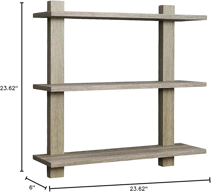 Sorbus Bathroom Shelves - 3-Tier Wall Mounted Floating Shelves for Books, Trophies, Wall Decor, Kitchen, Living Room & Bathroom Decor - Decorative Hanging Display Over The Toilet Storage Shelf - Gray