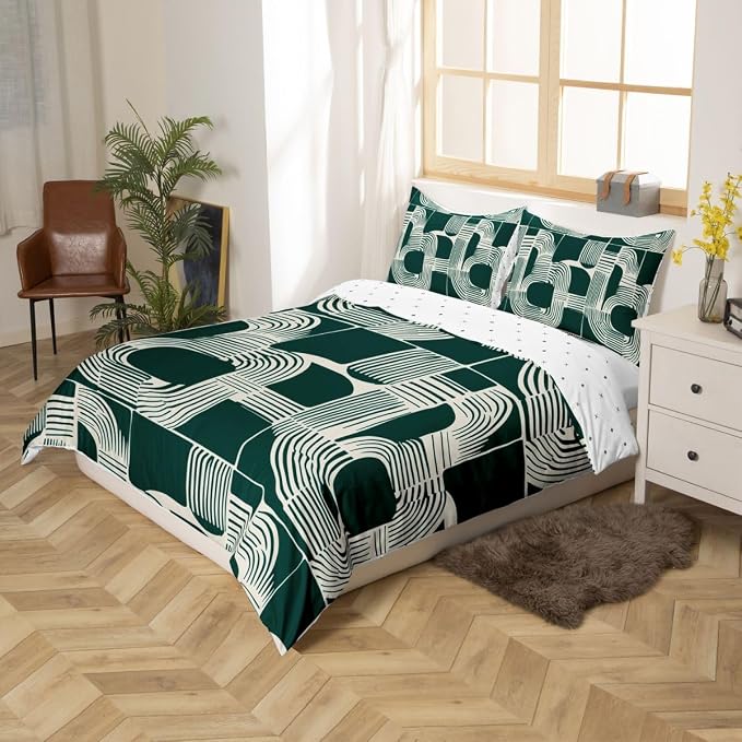 Mid Century Abstract Toddler Comforter Cover Teens Bohemian Geometric Duvet Cover Modern Aesthetics Striped Bedding Set For Kids Boys Adult Women Boho Minimalist Stripes Bed Sets With 1 Pillow Case