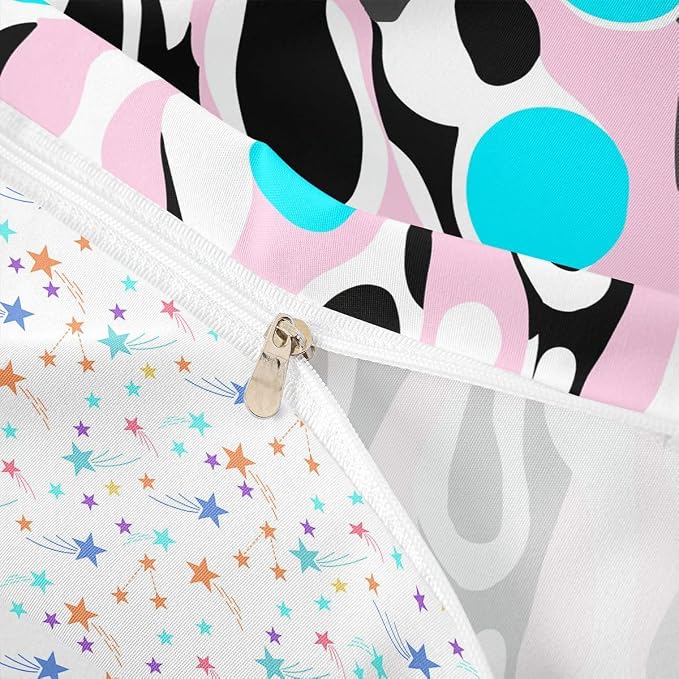 Erosebridal Mid Century Modern Abstract Duvet Cover Set Vintage Geometric Full Size Bedding Sets for Children Boys Contemporary Organic Shapes Comforter Cover Squiggle Blob Bed Set,Light Pink Cyan