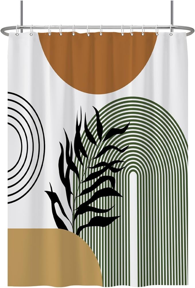 Baocicoo Boho Mid Century Abstract Leaf Plant Botanical Tropical Palm Shower Curtain for Bathroom Hotel Bathtub Cubicle Living Room Decor Fabric Shower Curtain with Hooks 72x96 Inches